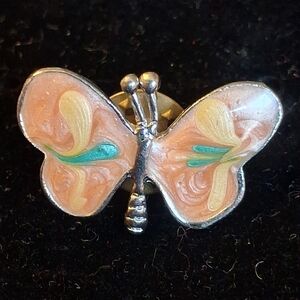 Vintage Goldtone Butterfly Pin With Hand Painted Jelly Glaze